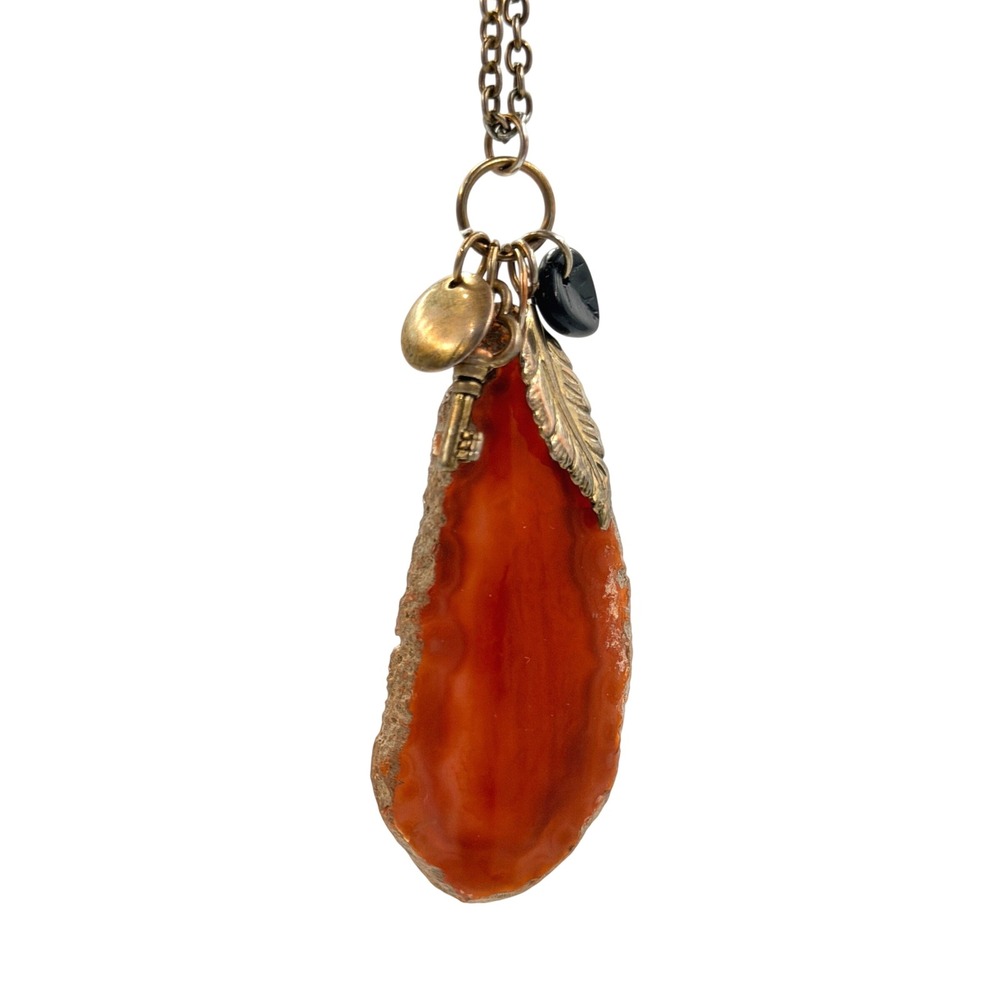 Agate Crystal Necklace Mixed Metal Charms Geode Slice Boho Earthy 90s Hippie